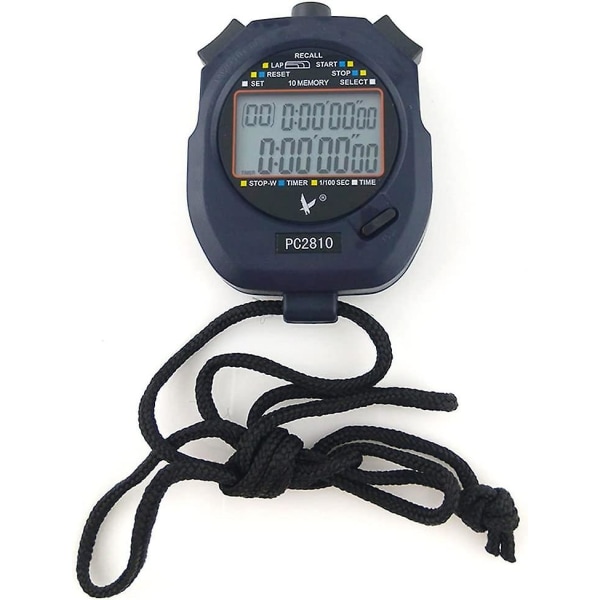 Professionelt digitalt sportsstopur timer, 2 linjer 10 hukommelse, nedtælling, alarm, batteri + ledning, Pc2810