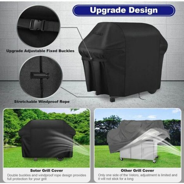 BBQ Cover, BBQ Presenning, 410D vandtæt dobbeltlag med justerbart bilateralt fast spænde, Weber Grill Cover, Waterp