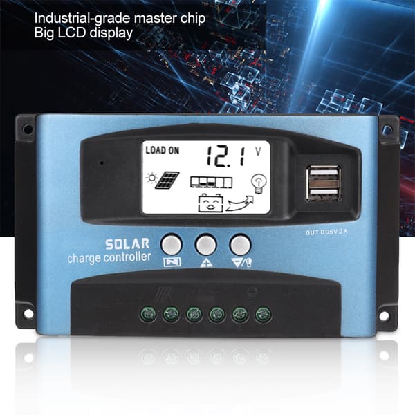 MPPT 60A Solar Charge Controller Dual USB LCD Display 12V 24V