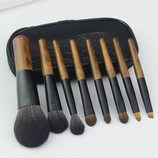 8-pak bærbare mini makeup børster sæt med rejsetaske, kosmetiske børster