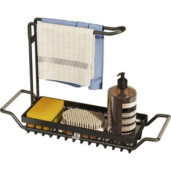 Udvidelig køkkenvask-arrangør til køkkenvask med ophængsskinne i rustfrit stål karklud (stor, sort)