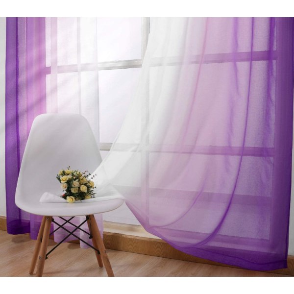 Läpinäkyvä kuviollinen verhokaltevuus läpinäkyvä sisustus (violetti, 132*244cm, rei'ityksellä),
