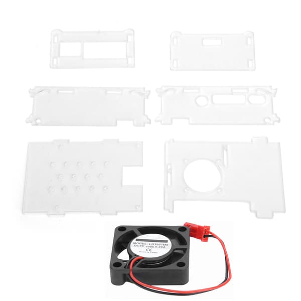 Akrylveske for Raspberry Pi 4B med kjølevifte, transparent skalltilbehørssett
