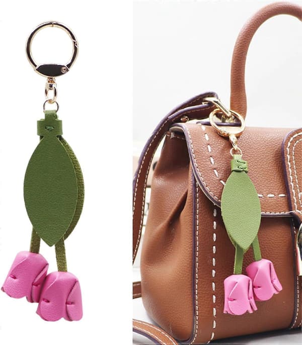 Stilfuld Tulipan Nøglering PU Læder Legering Robust Tilbehør Elegante Blomsterringe Til Tasker Rygsække Pl