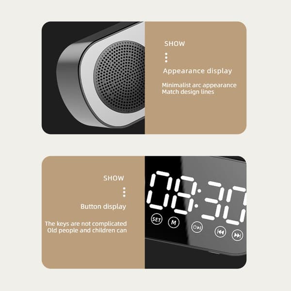 Smart Spegel Väckarklocka med Bluetooth Högtalare - Engelsk Version - Z7 Svart