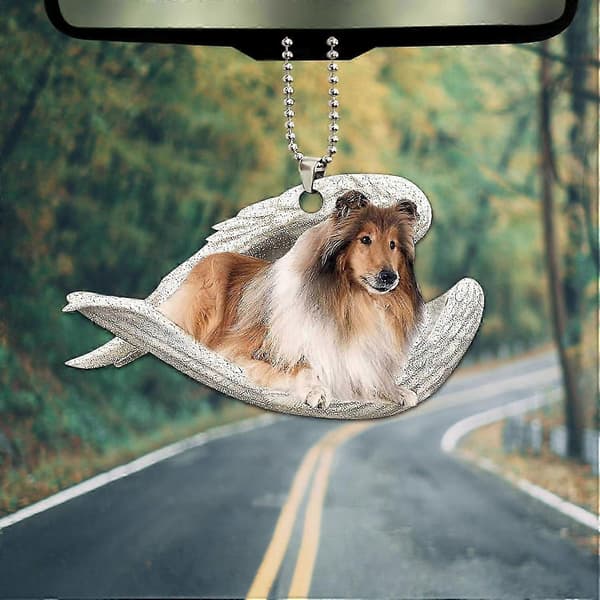 2D Rough Collie Sovende Englevinger til Hundeelsker Bondegård Bil Bakspejl Gave