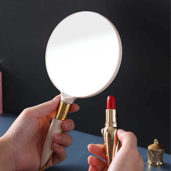 Håndspejl, håndholdt spejl med håndtag, high-definition retro makeup spejl Beauty dressing Bærbar håndbagage Beige