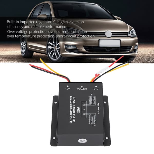 Auto DC strømtransformator omformer DC 24V til 12V bilspenningsreduserer (30A)