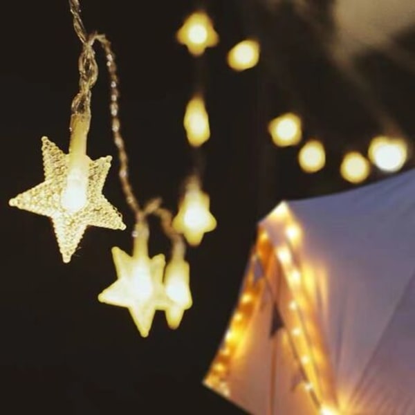 Stämningsljus utomhus Camping Juldekoration Layout Födelsedagsljus med Pentagram LED-lampor 10m 80 Ljus-Batteri