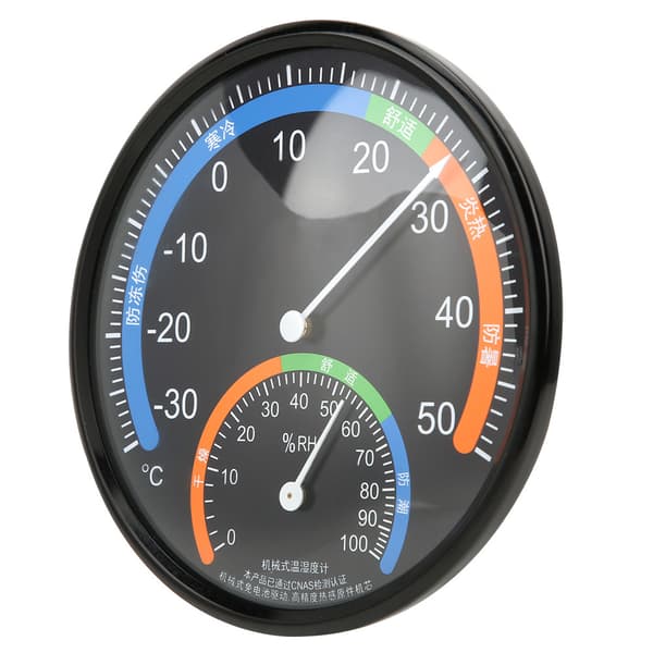 TH101 Innendørs Utendørs Rund Pointer Termometer Hygrometer Temperatur Fuktighetsmåler Svart