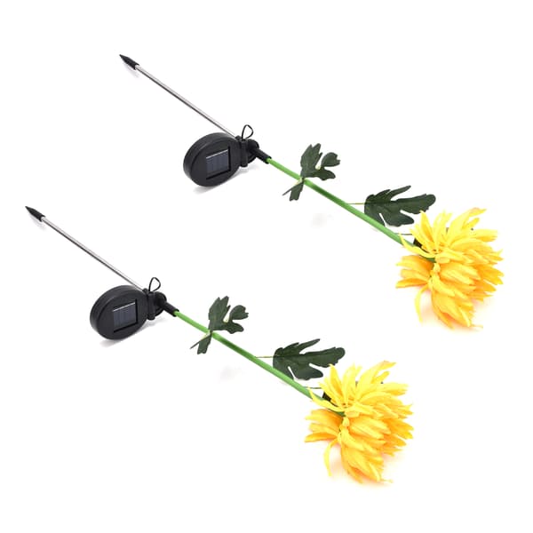 2 stk. LED Solar Lys Simulation Krysantemum Blomst Plænelampe til Udendørs Have Gårdhave Gul