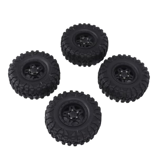 4 stk. 2,2 tommer sorte gummi RC-bildæk med plastikfælg 12 mm sekskant slidstærk nem installation