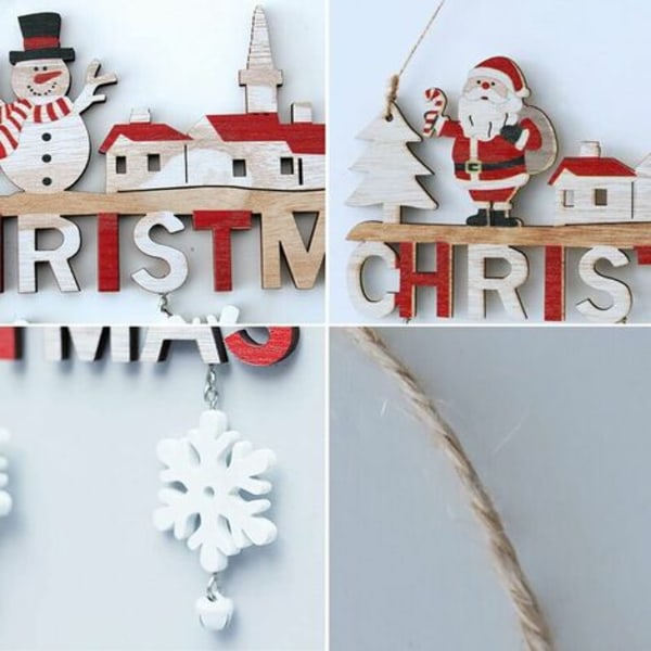 Pcs Merry Christmas Wooden Sign Hanging Ornaments Elk Santa Snowmen Hollow Wooden Christmas Decoration Door Hanging Pend