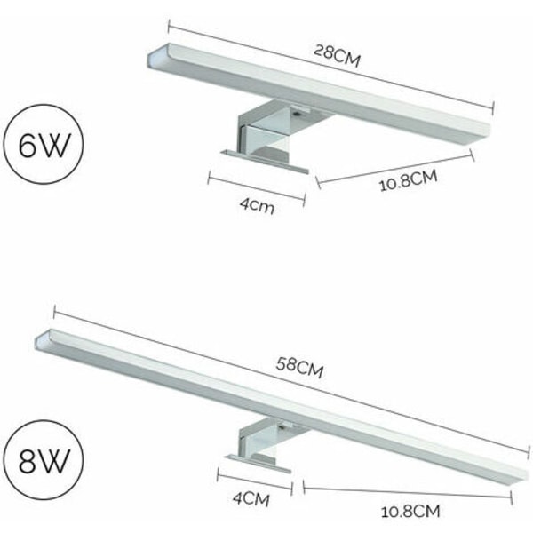 Led badrumsspegellampa, Ip44 sminkspegellampa, 6000K 6W badrumsvägglampa