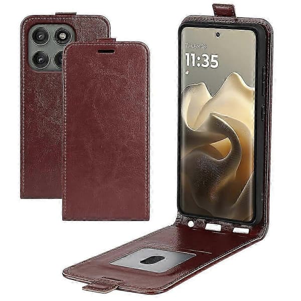 Compatible Case for Motorola Edge 60 Pro 5G with Card Slots Vertical Flip Leather Case Brown