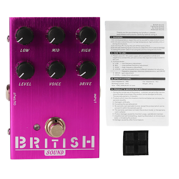 Elgitarr Effekter Drive Pedal Effektor Simulerar Gitarr Distortion och Overdrive Effekter AN 31 Lila