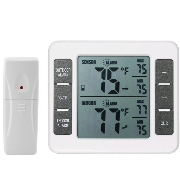 Et til to alarmtermometre, termometre for trådløs transmission, køleskabe, frysere, indendørs og udendørs (010 en til en)