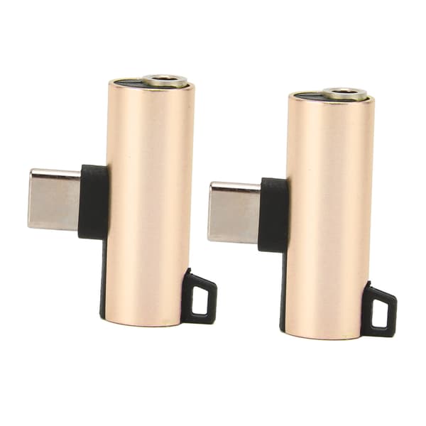 2 stk USB C til 3,5 mm lydadapter 2 i 1 Type C lade musikk ABS gull