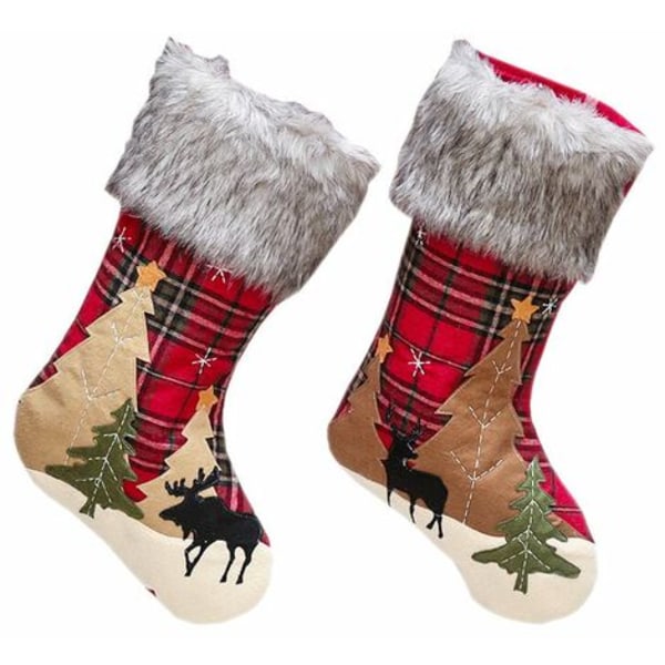 Pack 18" Plaid Plush Snowflake Plaid Christmas Stockings (Pack of 4)