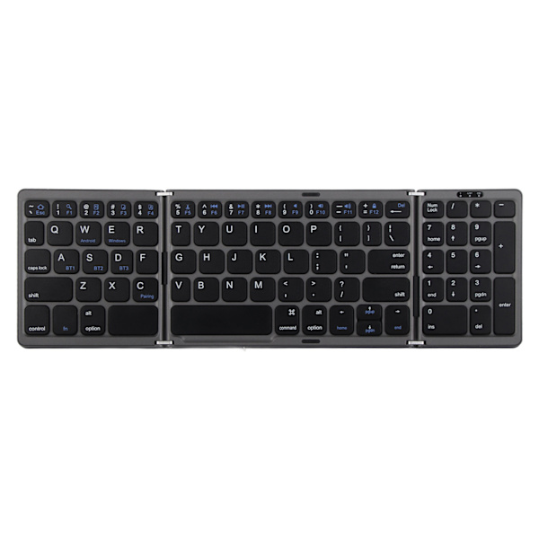 Bluetooth Triple Fold Trådløst Tastatur Multi Enhedsforbindelse til Laptop Tablet Telefon Grå Sort