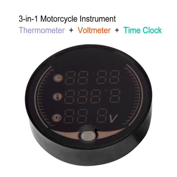3 i 1 Motorcykel Digitalt Termometer Voltmeter Ur Temperaturmåler