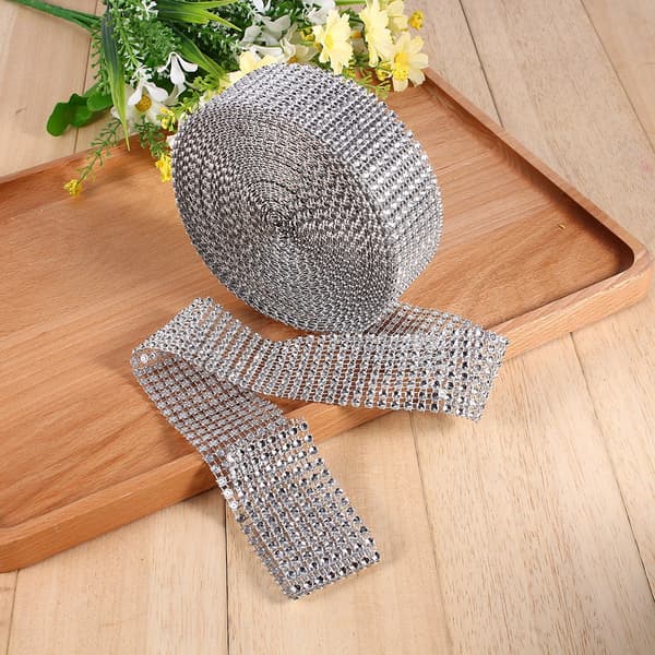 10 Yard Sølv Rhinestone Mesh Bånd Rulle Krystal Diamant Wrap til Kunst Håndværk