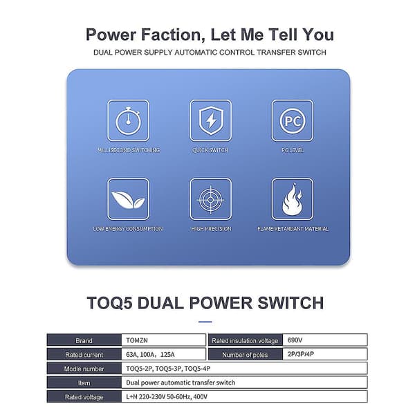 Tomzn Din-rail 4p Ats Dual Power Automatic Transfer Switch Electrical Selectors Uninterrupted