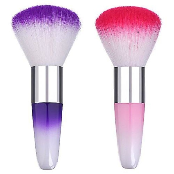 Makeup Brush 2 stykker Soft Nail Art Dust Remover Powder Brush Cleaner til akryl og makeup pulver blush børster (pink, lilla)