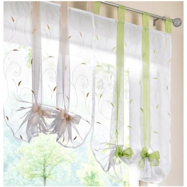 Roomalaiset verhot kirjontanauhalla Roomalaiset verhot Läpinäkyvä solkiverho (LxK 60x140cm, vihreä),