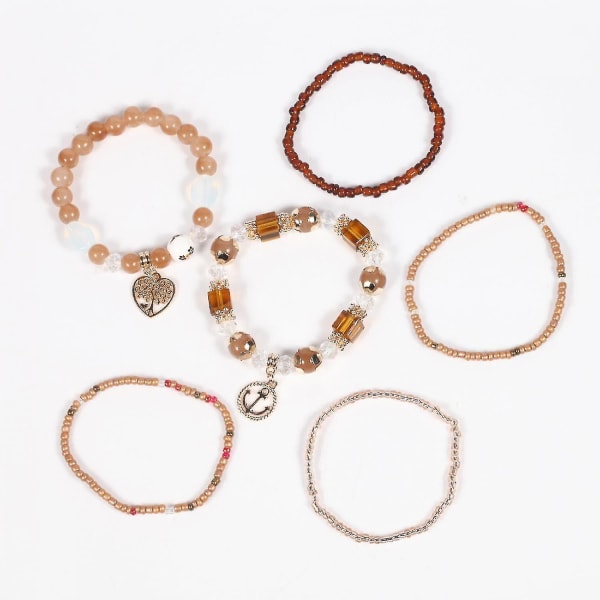 Set av 6 st bohemiska stapelbara armband för kvinnor Flerlagers set Boho armband Flerfärgade modesmycken