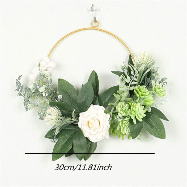 Easter Wreath Decorations, 11.8' Product Simulation Iron Art Rose Succulent Wreath Garden Front Door Hanging Wall Decor