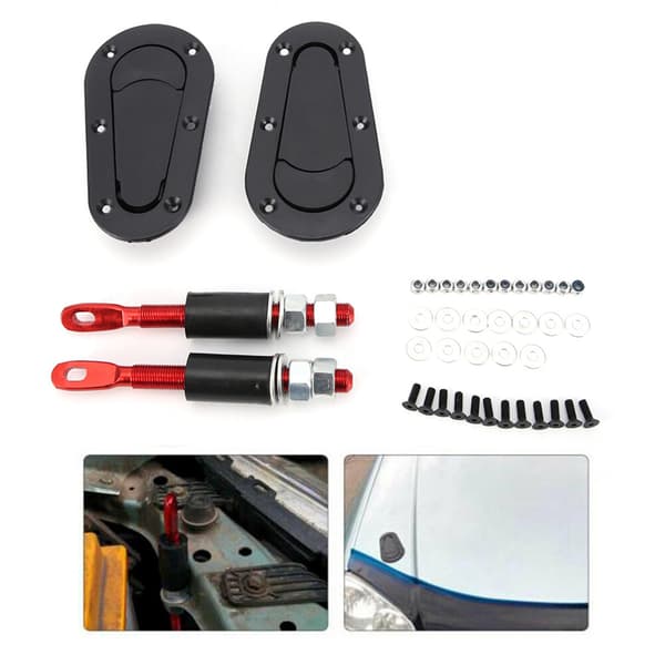 Universal Racing Car Bonnet Plus Flush Hood Latch Pin Nøgle uden Lås Kit Sort