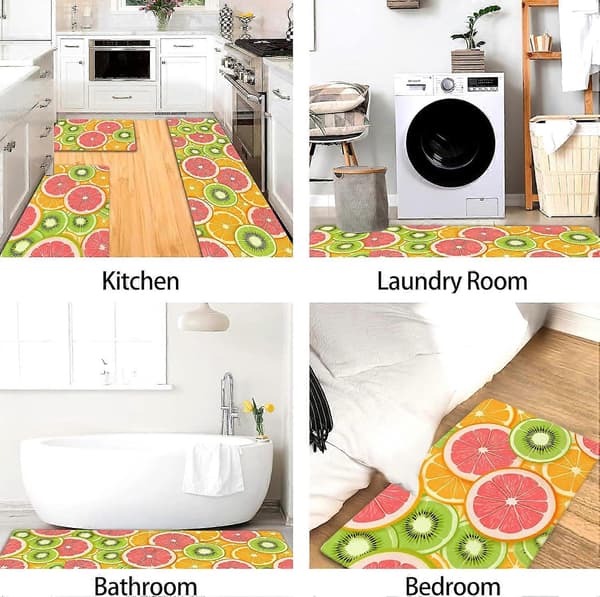Frugtmønster køkkenmåtter til gulv, levende citrusdesign bløde måtter, sommer polstrede komfort vaskbare indretningsmåtter til køkkenvaske Vibrant 1'4" x 2' (Rectangular)