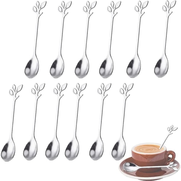 Kaffeske / 12 stykker mini teske/dessertskeer til kaffe, te, budding/rustfrit stål/sølv