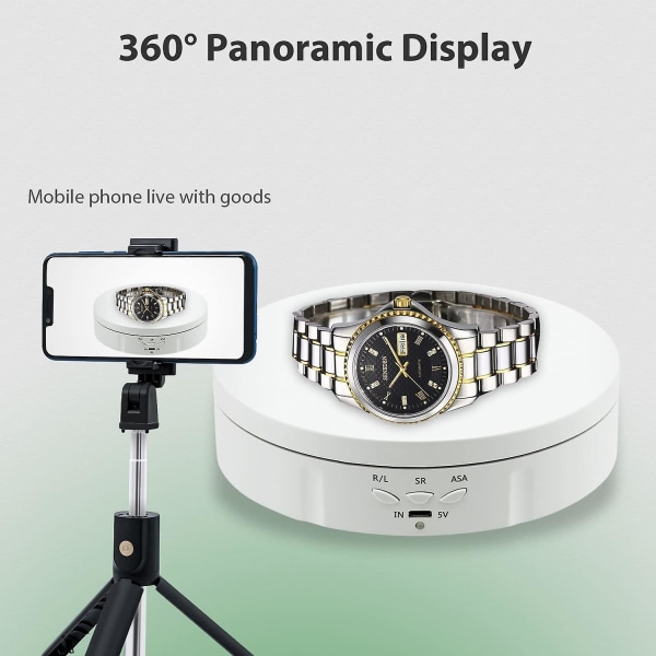 5,7 tommer automatisk professionel fotografering pladespiller 360 graders roterende video/smykker/ur display stativ - hvid