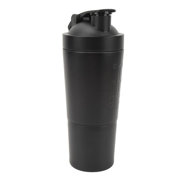 Protein Shaker-flaske i rustfrit stål 600 ml Bærbar Mixer Kop med ståltrådskugle til Pre Workout Sort