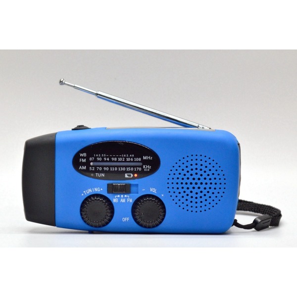 Radio Mini Handvevad solladdad radio med belysningsfunktion (blå AM/FM/NOAA 1000 mah),