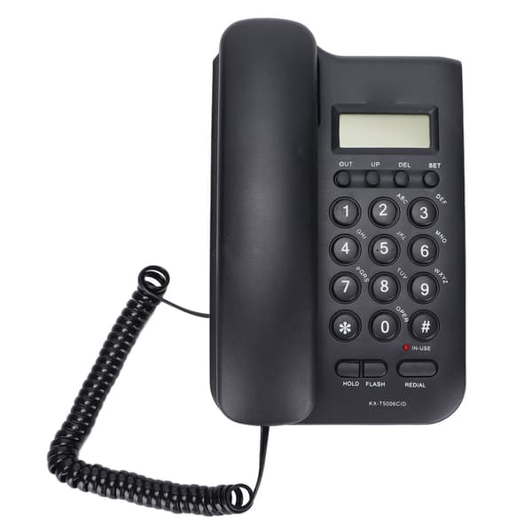 Halv Hands Free Sladdtelefon för Väggmontering med Nummerpresentation Ingen Batteri Krävs Svart