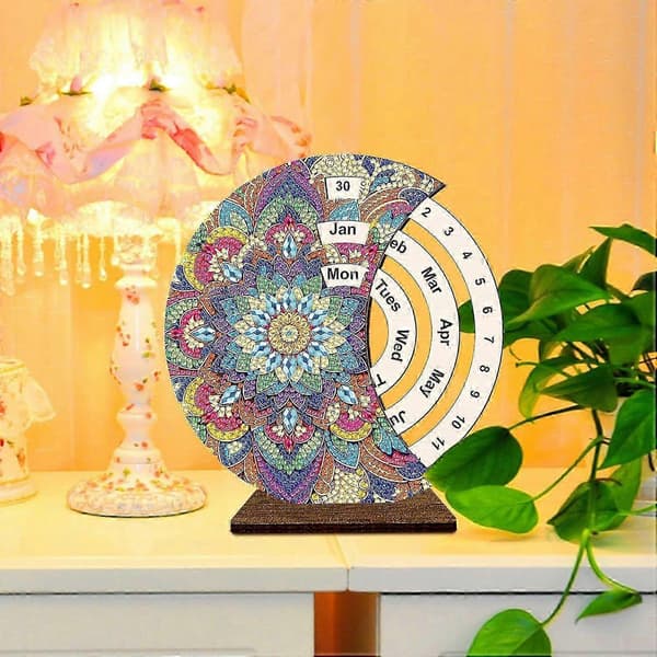 DIY diamant evighetskalender, Mandala diamantmaleri stativ, borddekorasjon