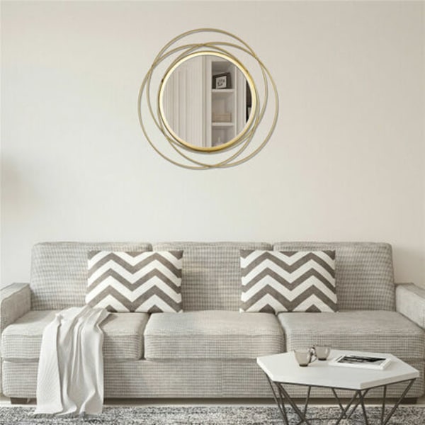 Rundt spejl til vægdekoration i hjemmet, stuen og gyldent spejl til dekoration C