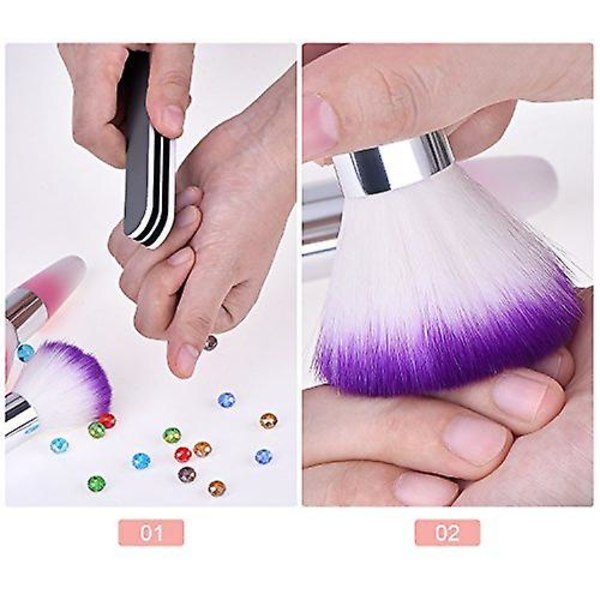 Sminkborste 2 delar Soft Nail Art Dust Remover Pulverborsterengöringsmedel för akryl- och makeuppulverrougeborstar (rosa, lila)