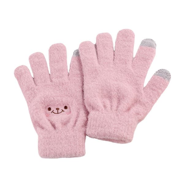 Vinter Pekskärmshandskar Smiley Design Elastiska Termiska Varma Stickhandskar för Kvinnor Flickor Rosa