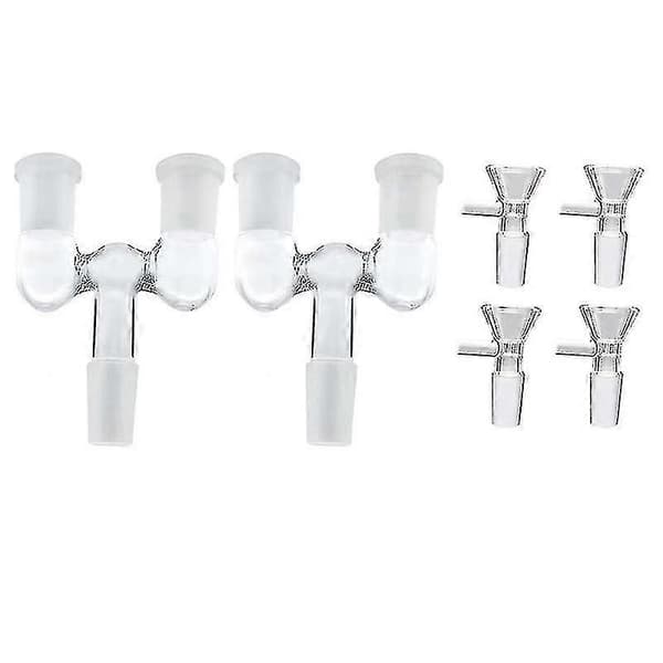 Glassrøradapter, 2 stk 14 mm hann til dobbel 14 mm hunnadapter