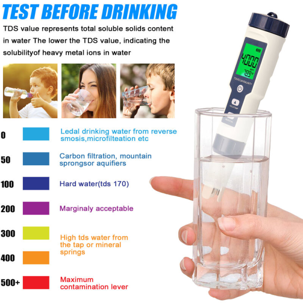 Multifunktionel vandkvalitetsdetektor, fem-i-en testpen