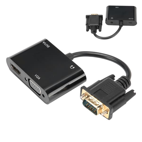 VGA til HDMI Adapter 3 i 1 Konverter med Lyd til Laptop TV Projektor Sort