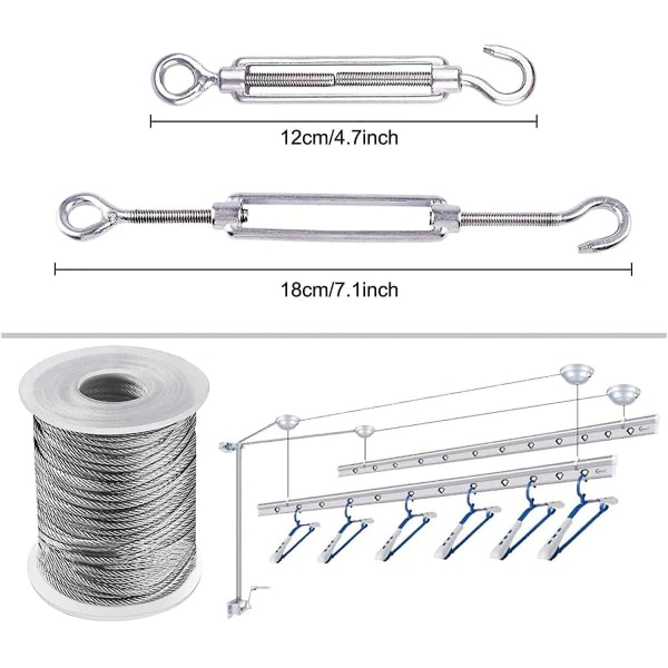Vaijerisarja, Puutarhateräksinen vaijerikiristin, ruostumattomasta teräksestä valmistettujen köysien ripustussarja, 30 m nylon ruostumaton teräsköysi Clothesline-telttaköydelle, 56