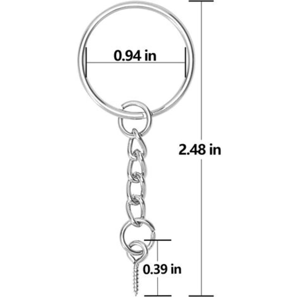 100pcs Screw-on Key Rings Kit Silver Key Rings Keyrings with Chain Split Rings for Jewelry Screw Eye Pins