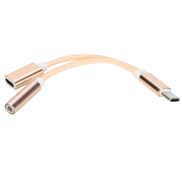Type C til 3,5 mm Audio Oplader Adapter 2 i 1 Konverter til Xiaomi Huawei Guld