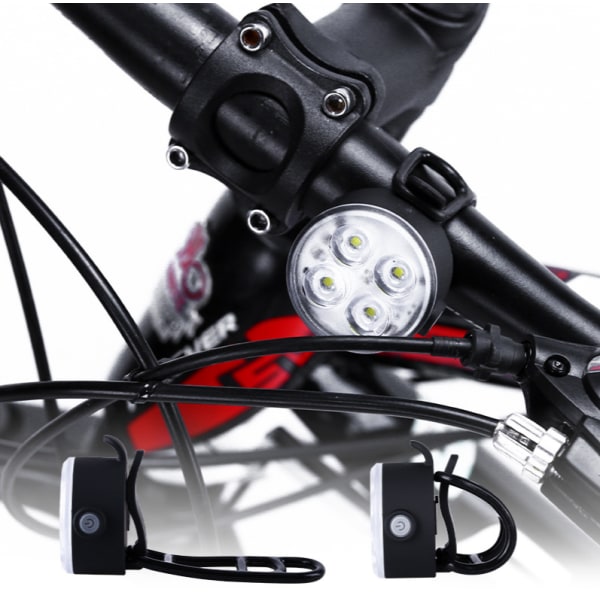 Cykelljus mountainbike USB laddning framljus varningssats baklykta åktillbehör fyra lampor vita,
