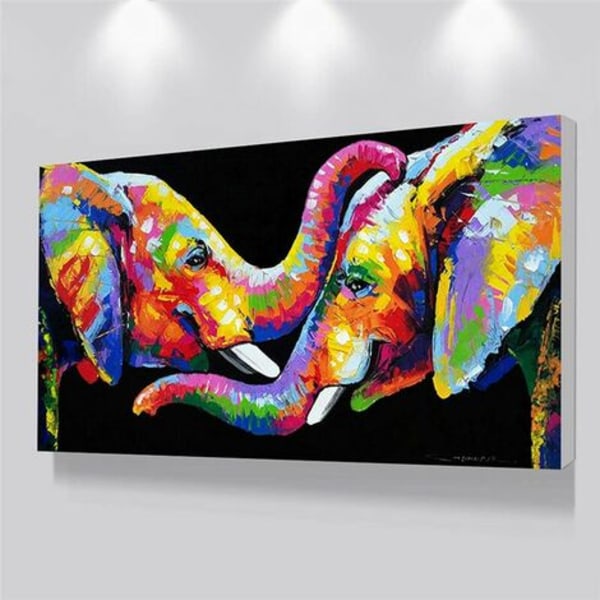 Par elefanter Vardagsrumsbilder Väggkonstaffischer och tryck Abstrakta djur Färgglada elefanter Canvastavlor 60